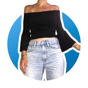 Forever 21 | Bell Sleeves Off Shoulders Cropped Top | Black